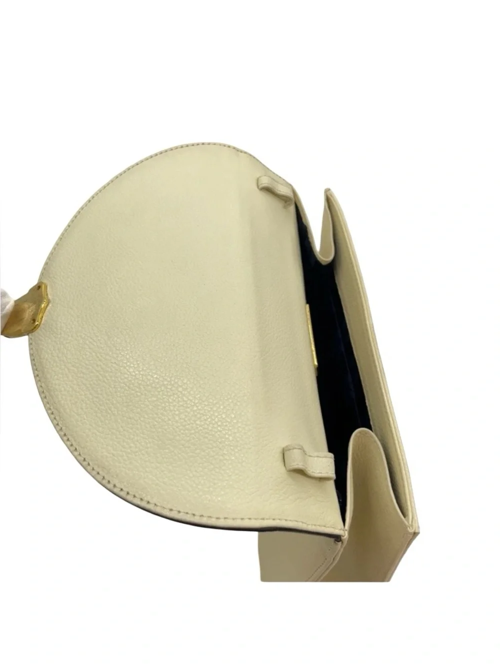 Yves Saint Laurent YSL Vintage Ivory Leather Top Handle Handbag Gold Hardware